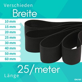 Gummiband 25 m 15 mm Wide in Black or White (Black)