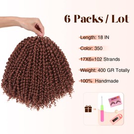 WIGER Kinky Curly Braiding Hair Marlybob Crochet Hair Bundle Ginger Jerry Curly Passion Twist Curly Boho Box Braid Braiding Hair Weave Synthetic Kinky Twist Hair for Bob Hairstyle (6 Packs, 10 Inch)
