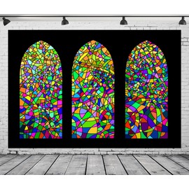 CORFOTO 8x6ft Fabric Moroccan Stained Glass Window Backdrop Vintage Medieval Palace Colorful Stone Glass Background for Kids Children Birthday Baby Shower Decor Banner Artistic Portraits Props