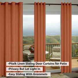 Ptialk Burnt Orange Curtains 63 Inch Length for Bedroom 2 Panels Set Grommet Semi Transparent Linen Sheer Boho Terracotta Curtains for Living Room Kids Nursery Teen Rust Brick Red Brown 52x63 Long