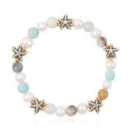 Bohemian Starfish Beaded Bracelets for Women Pearl Natural Stone Sea Star Stretch Bracelets Gold Starfish Charm Elastic Ocean Bracelets for Party Boho Summer Beach Vacation Jewelry Gift for Girls