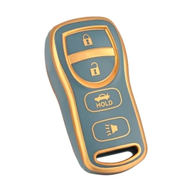 OFF WE GO for Nissan Key Fob Cover, TPU Key Fob Case Fit for Nissan Xterra Titan 350Z Quest Altima Maxima Murano Armada Sentra Versa Infiniti QX56 FX35 FX45 EX35 G35 Smart Car Key (Gold Blue)