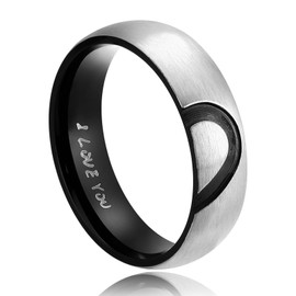 His & Her's for Real Love Heart Promise Ring Stainless Steel Wedding Engagement Bands 6MM US Size 7.5
