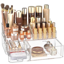 DALEMKY Makeup Organizer for Vanity, Acrylic Large Desk Organizer with Drawers, Ideal Vanity Holder for Cosmetics, Lipsticks, Nail Polish, Skincare, Countertop, Bathroom, Dresser