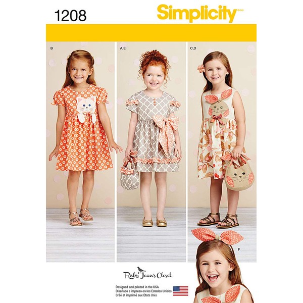 Simplicity Sewing Pattern 1208: Child's Dresses, Purses and Headband, Size A, Paper, White, A (3-4-5-6-7-8)