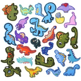 AXEN dinosaur embroidered iron on patches, DIY accessories, assorted dinosaur decorative patches, cute sewing applique for jackets, hats, backpacks, jeans, pack of 26