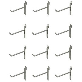 12 Count 4" Chrome Slat wall, Slat board Hooks, Panel Display Hooks, Grid wall Hooks 2" / 4" / 6" / 8" / 10" / 12" for Shop Display Fitting (4")