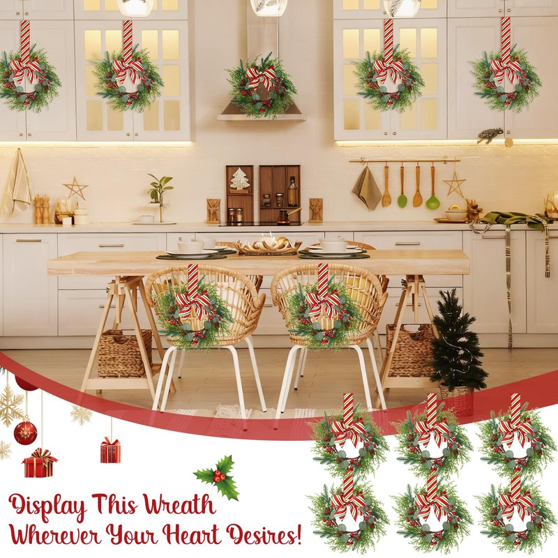 12 Pcs Christmas Kitchen Cabinet Wreaths Bulk, Red, Green, White