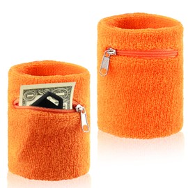 2 Pcs Schweißband mit Reißverschluss, Sweatband Sports Wristband, Schweißband mit Tasche,Thickened Cotton Wrist Bag, Schweißband Handgelenk mit Reißverschluss für Basketball Fußball & Fitness, Orange