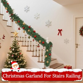 6 Ft Christmas Garland Soft Bendable Realistic Artificial Cedar Pine Green Xmas Mantle Garland for Staircase with Gift Box Garlands for Decoration Christmas Fireplace Porch Table Home Room Yard Decor