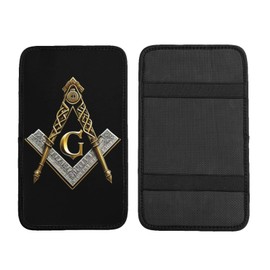 ANFXIEDU Master Mason Masonic Car Center Console Cover, Armrest Pad Cover Universal Car Arm Rest Seat Storage Box Mat