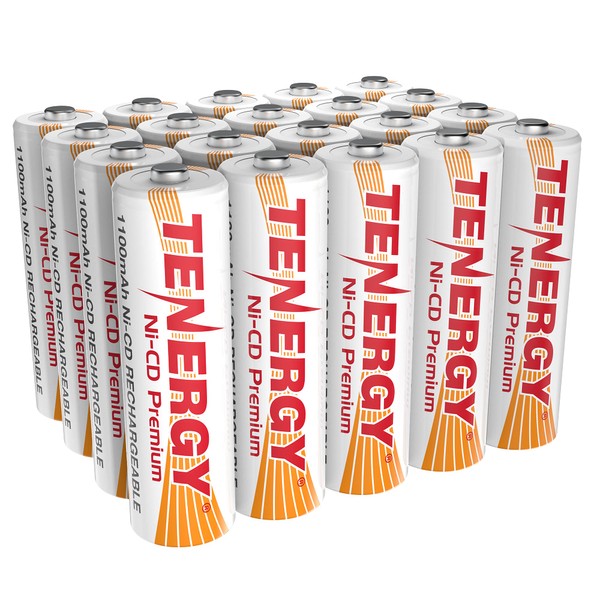 Tenergy AA Premium NiCd - Pilas recargables (1100 mAh, 1,2 V, 20 unidades)