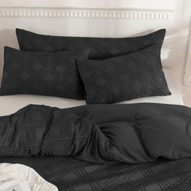 JELLYMONI 2 Pack Black Pillowcases King Size, Soft Microfiber Geometric Tufted Pillow Covers with Envelope Closure (Pillows are not Included)