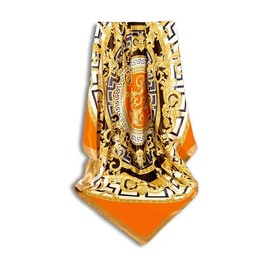 GLORIS Silk Scarf Women's Elegant 90 x 90 cm Silk Scarf Hair Silk Scarf Women's Silk Elegant Satin Scarf Neckerchief Silk Women's Bandana Scarf Headscarves Women's Neck Scarf, Meander orange/brown