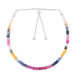 Natural Multi Sapphire Gemstone Beads Bolo Bracelet, Adjustable Slider Box Chain, Energy Stones, Chakra Healing Crystals, Silver Plated, Gift for Women, September Birthstone, Gemstones Jewelry,10 inch