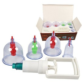 Massage Schröpfen Set mit 12 Schröpfgläser aus Kunststoff mit Vakuumpumpe