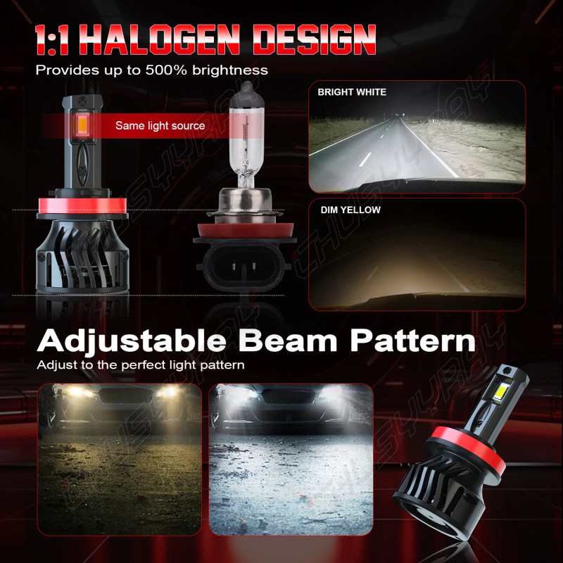CHUSYYRAY 2X H11 LED Headlight Super Bright Bulbs Kit 6000K