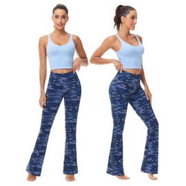 BUBBLELIME 29"/31"/33"/35"/37" 4 Styles Women's High Waist Bootcut Yoga Pants - Basic Printed_Navy_CAMO L-29 Inseam