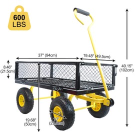 Donext Heavy Duty 600 Lbs Capacity Mesh Steel Garden Cart Folding Utility Wagon cart with Removable Sides, Wheelbarrow, Utility Cart with Wheels, Yellow