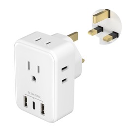 BN-LINK US to UK Plug Adapter, Type G Plug Travel Adapter with 4 AC Outlets and 3 USB Ports (1 USB C), UK Power Adapter for USA to Ireland England Dubai London Scotland British Kenya Hong Kong