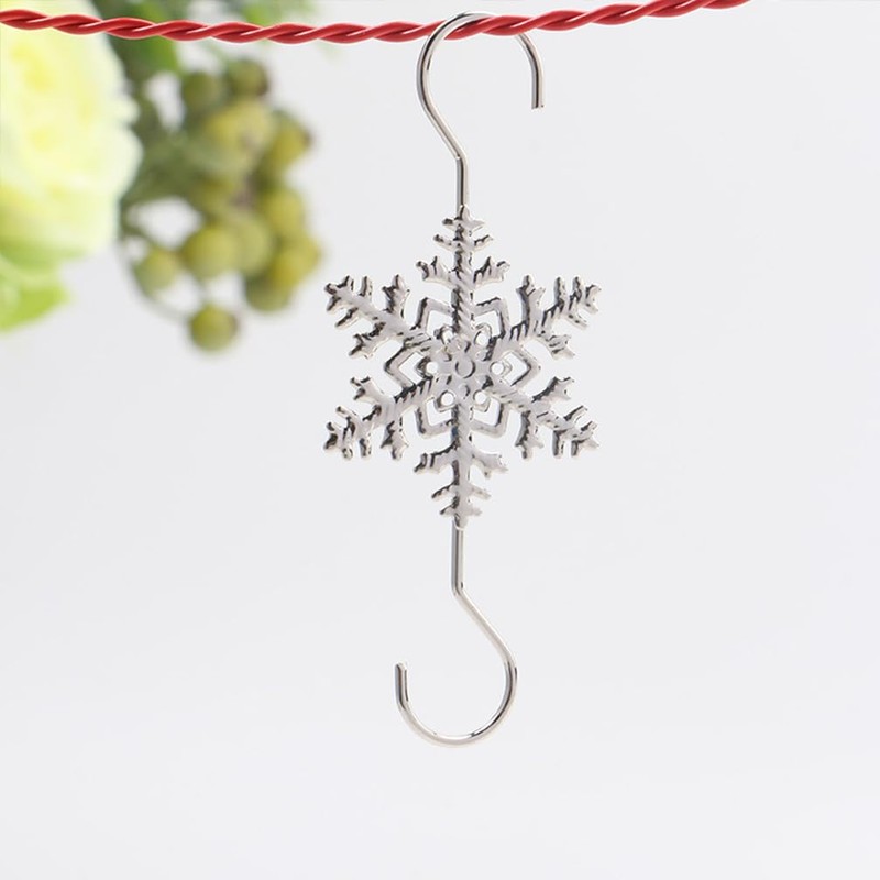 Silver Snowflake S-shaped Hooks - 20 PCS Metal Christmas Tree
