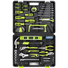 FASTPRO 198-Piece Household Tool Set, Home Repairing Tool Set with Toolbox, SAE Mechanics Hand Tool Kit for DIY, Home Maintenance, Green