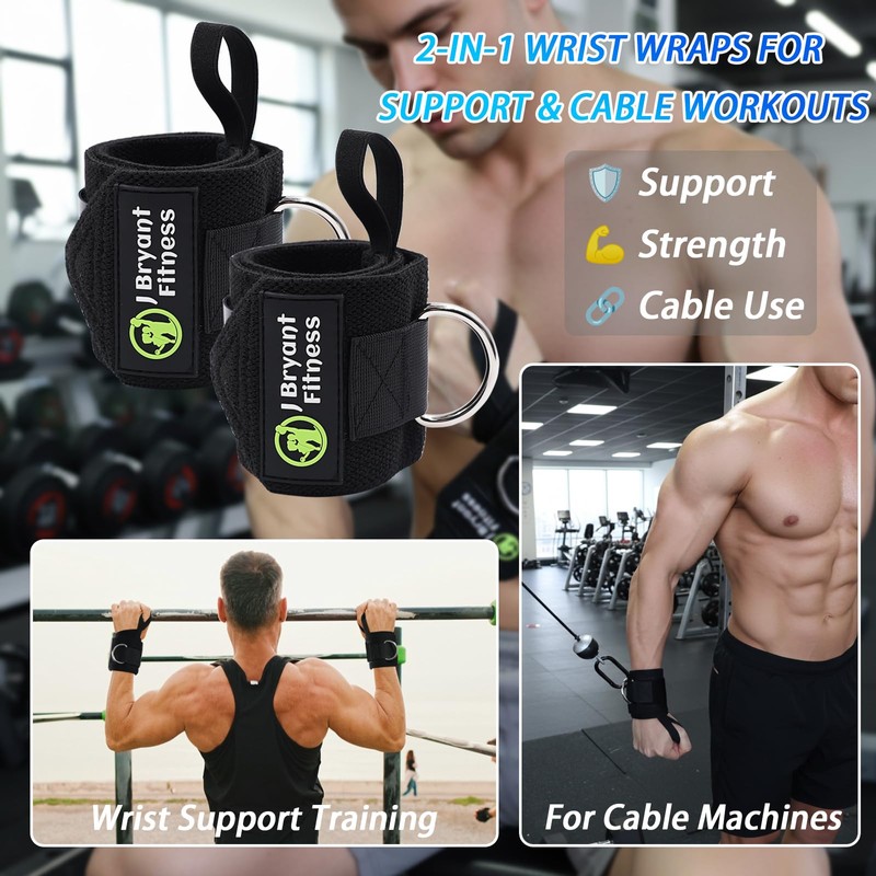Weightlifting Wrist Wraps with D-Ring for Cable Machines, Lifting Straps