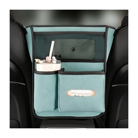 AICEL Car Net Pocket Handbag Holder Between Seats, Purse Holder with Adjustable Buckle Strap, Large Capacity Storage Organizer Mesh Bag Barrier in Front Seat Center Console, Car Accessories (Blue)