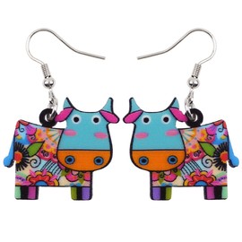 Acrylic Drop Dangle Cows Cattle Earrings Funny Farm Design Lovely Gift For Women (Multicolor)