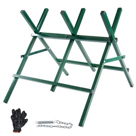 Mini Tang Log Sawhorse - 30 x 41 x 32 inches Portable Folding Sawbuck with Adjustable Height & Width, Heavy Duty Iron Construction for Firewood Cutting, Chainsaw Work, and Woodworking