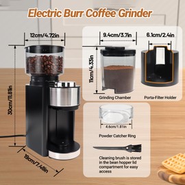Vaolvpant Electric Burr Coffee Grinder with 25 Grind Setting for 2-12 Cup Adjustable Stainless Steel Dosing Bean Mill Home Automatic Conical Freshly Ground Espresso Grinder with Cleaning Brush Black