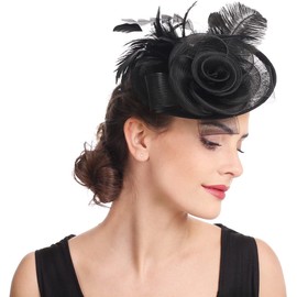 Feather Fascinator Hat with Hair Clip Flower Mesh Net Veil Wedding Race Hairpin Bowler Hat Elegant Royal Ascot Floral Derby Hat for Women Ladies Wedding Tea Party Church Cocktail Hair Accessories