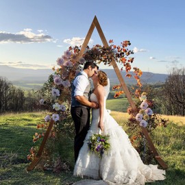 Wooden Wedding Arch 8.2FT, Triangle Wedding Arch, Wedding Arches for Ceremony, Natural Wood Wedding Backdrop Stand for Garden Parties, Wooden Arch Decor Rustic Wedding Arch Frame Decorations