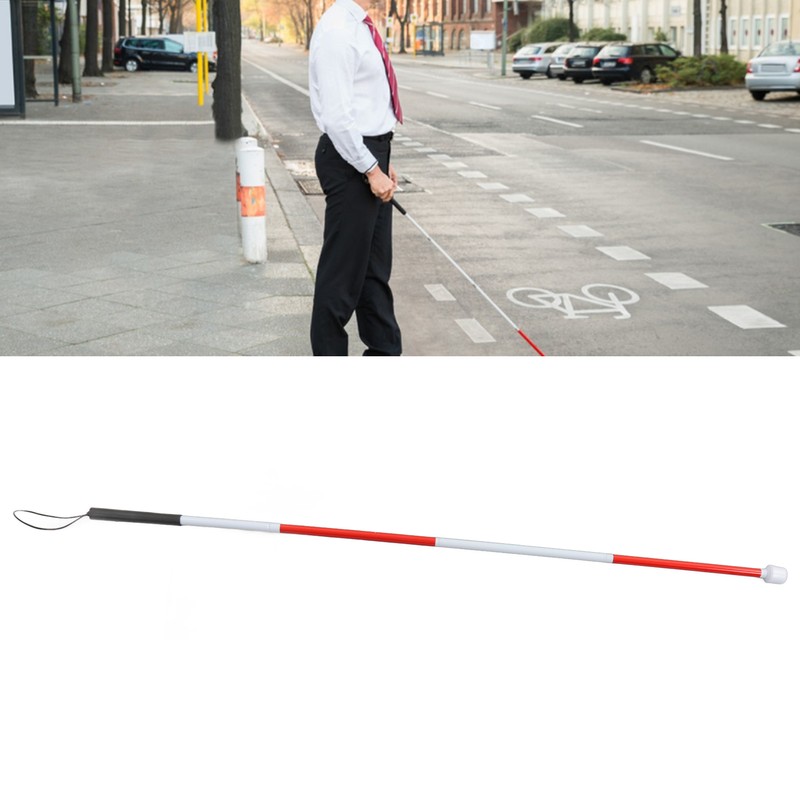 Folding Blind Cane Anti Slip Handle Red White Aluminium Light