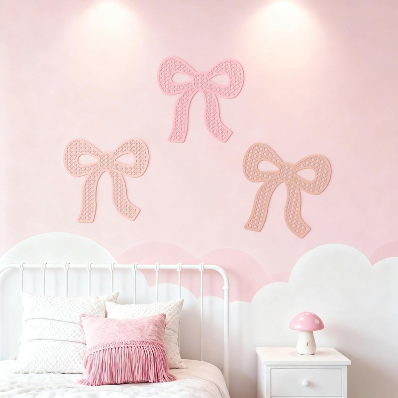 Maysing 3 Pcs Boho Bow Wall Decor Pink Bow Nursery