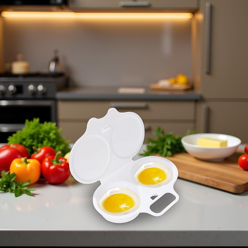 White Egg Poacher, Microwave Egg Boiler Poacher, 2 Cavity Nonstick