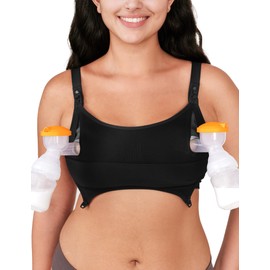 Pumping Bra Hands Free Comfort PatentedClasps Nursing and Pumping Bra in One Seamless Breast Pump Bra All Day Wear Black M