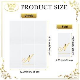 Pasimy 100 Pcs Initial Napkins Monogram Guest Napkins Gold Letter Paper Towels Disposable Elegant Dinner Towels for Wedding Bridal Shower Holiday Birthday Party Tableware Decor(N Letter)