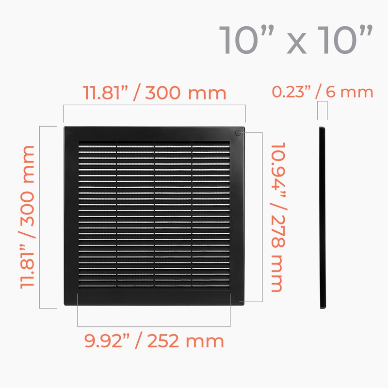HVAC OV 10" x 10" Inch (Grille Dimensions) Black Plastic