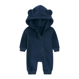 Alunsito Newborn Baby Boys Girls Romper One Piece Long Sleeve Bear Ear Hoodie Jumpsuit Toddler Spring Autumn Bodysuit, darkblue