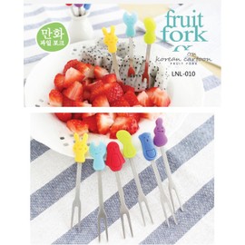 Fruit Forks Dessert Forks Salad Forks Food Picks Repeated Use of Decorate Cute Creative 6 Different Stainless Steel Fruit Forks and 1 Ceramics Holder(katongguocha)