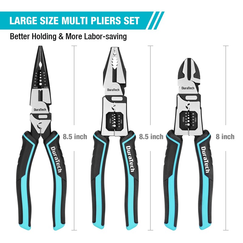 DURATECH 3PCS Pliers Set, Large 6 in 1 Multifunctional Wire