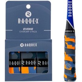 Raquex Evoke Camo Overgrip - Tennis Racket Grip Tape - Racket Non-Slip Band Overgrip for Tennis Rackets, Badminton and Squash - Pack of 3 - Lightweight Camouflage Pattern
