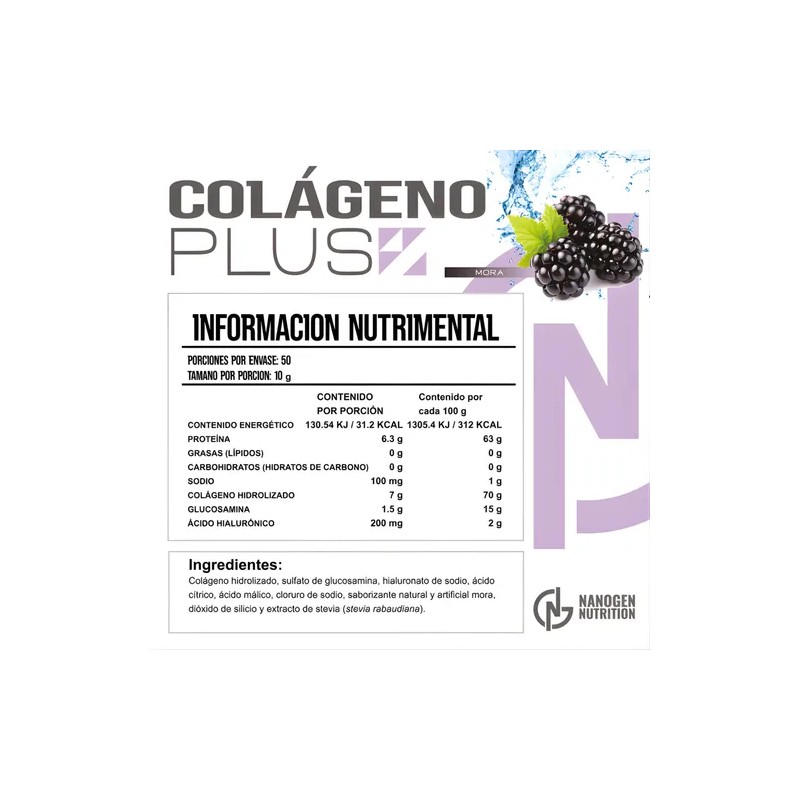 Colágeno Hidrolizado Ácido Hialurónico Glucosamina 500g Nano
