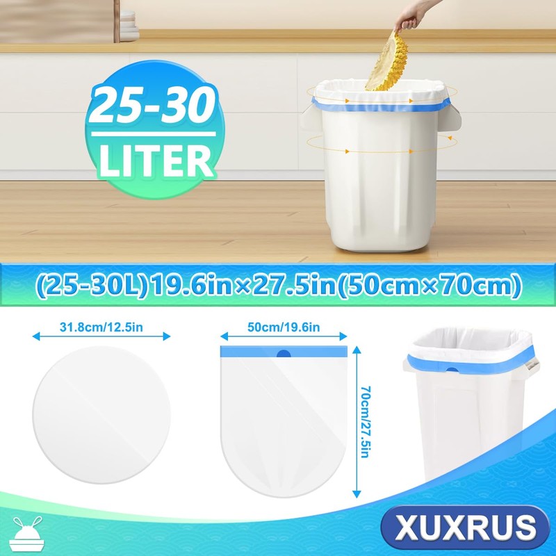 XUXRUS Bin Liners 30 L with Drawstring, White Bin Bags,