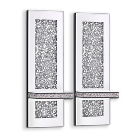 Azonsdop Silver Mirrored Candle Sconces Set of 2, Crystal Candle Holders with Acrylic Crushed Diamond, Home Décor