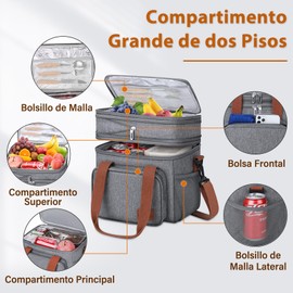 Loncheras para Mujer Lonchera para Hombre Bolsa de Almuerzo Gran Capacidad Lonchera Termica Reutilizable con Extraíble Ajustable Bandolera,Gris