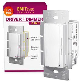 Dimmer Light Switch & 12V 60W Dimmable LED Driver 2 in 1, UL Listed, FCC Single-Pole or 3-Way Slide Dimmer Switche for Led Strip Lights,120VAC to 12VDC Power Supply for Low Voltage Projects