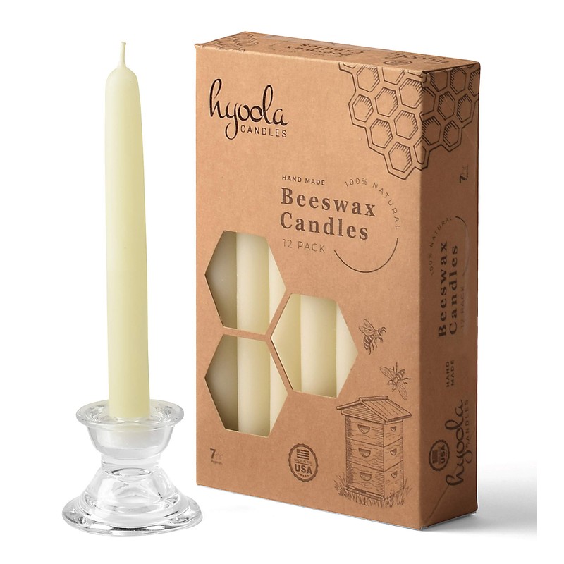 Hyoola 7" Beeswax Taper Candles 12 Pack - Handmade, All