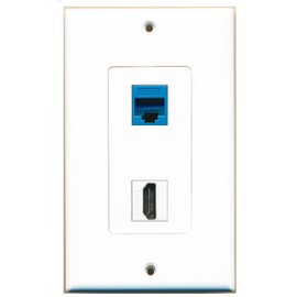RiteAV 1 Port HDMI 1 Port Cat6 Ethernet Blue Wall Plate Oversized Jumbo MIDI
